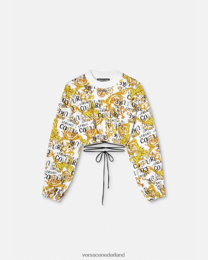 Versace Couture cropped sweatshirt met logo vrouwen goud en wit kleding J2T4F42225