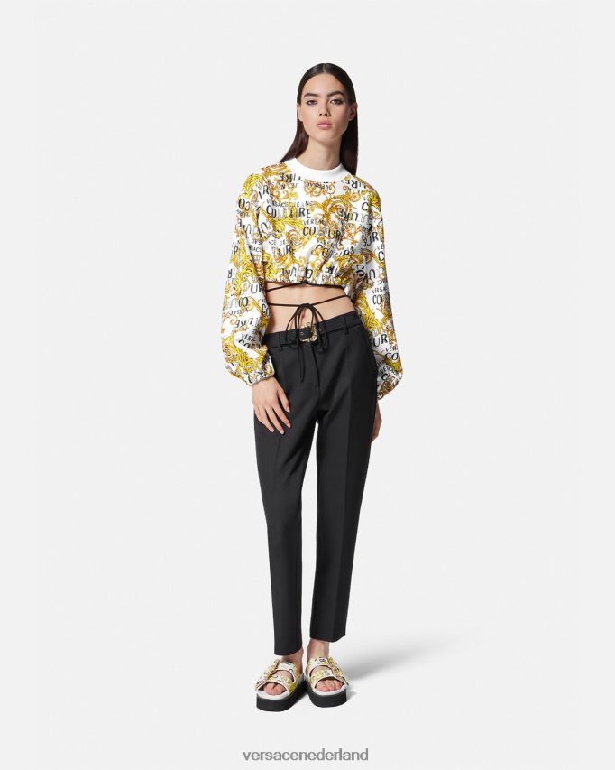 Versace Couture cropped sweatshirt met logo vrouwen goud en wit kleding J2T4F42225