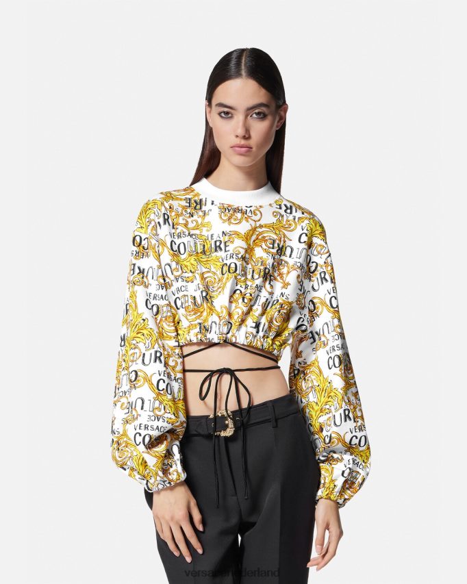 Versace Couture cropped sweatshirt met logo vrouwen goud en wit kleding J2T4F42225