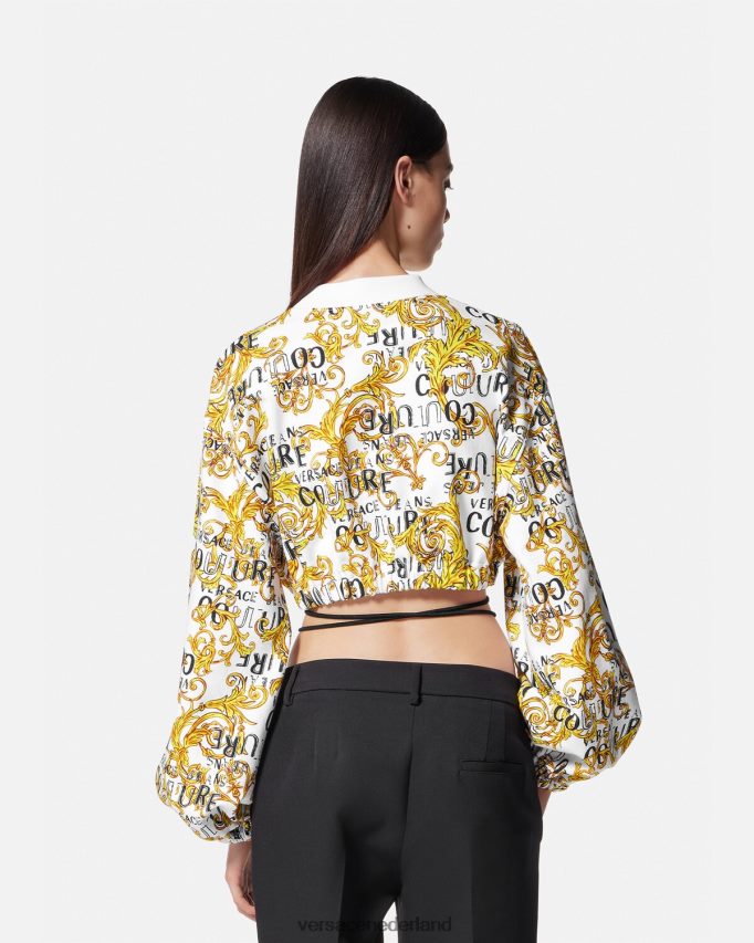 Versace Couture cropped sweatshirt met logo vrouwen goud en wit kleding J2T4F42225