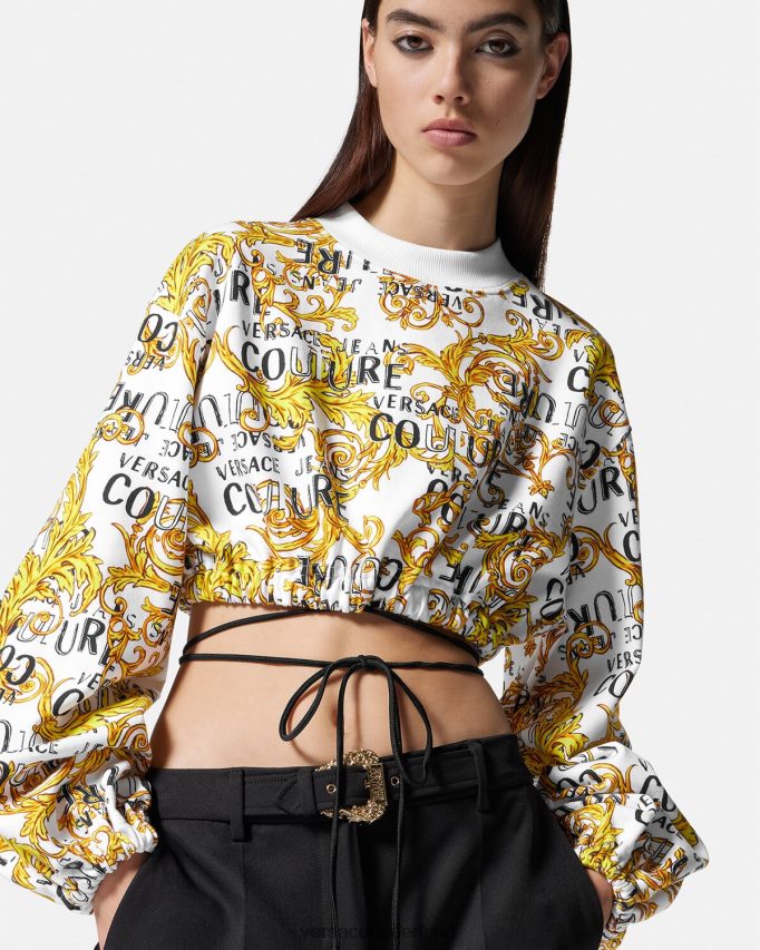 Versace Couture cropped sweatshirt met logo vrouwen goud en wit kleding J2T4F42225