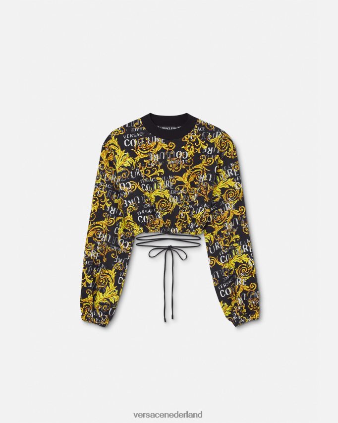 Versace Couture cropped sweatshirt met logo vrouwen zwart goud kleding J2T4F42224