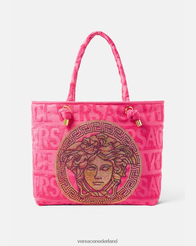 Versace Kristallen Medusa handdoek draagtas vrouwen fuchsia ondergoed en strandkleding J2T4F41208