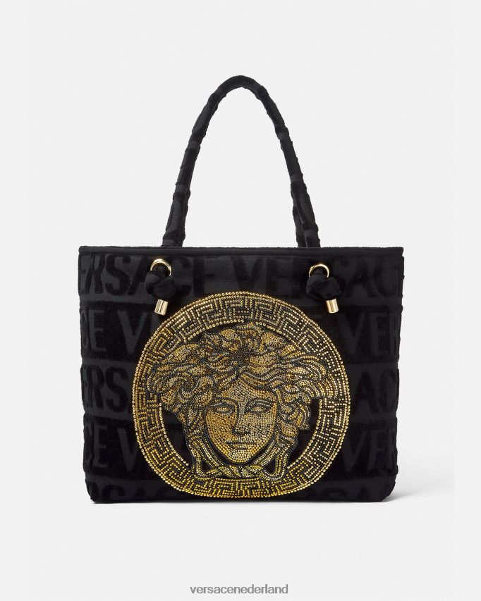 Versace Kristallen Medusa handdoek draagtas vrouwen zwart ondergoed en strandkleding J2T4F41210