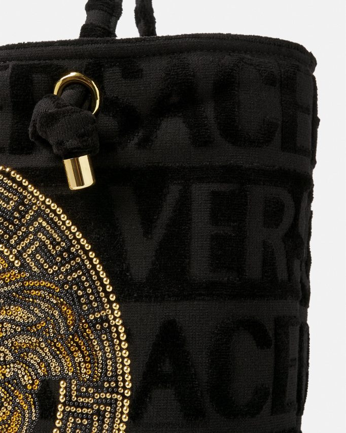 Versace Kristallen Medusa handdoek draagtas vrouwen zwart ondergoed en strandkleding J2T4F41210