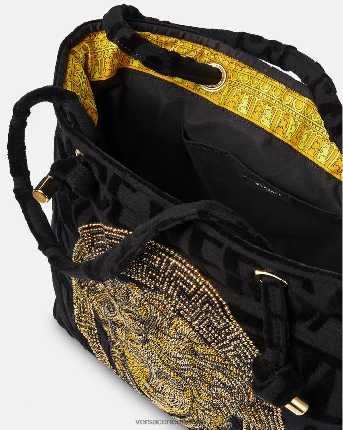 Versace Kristallen Medusa handdoek draagtas vrouwen zwart ondergoed en strandkleding J2T4F41210