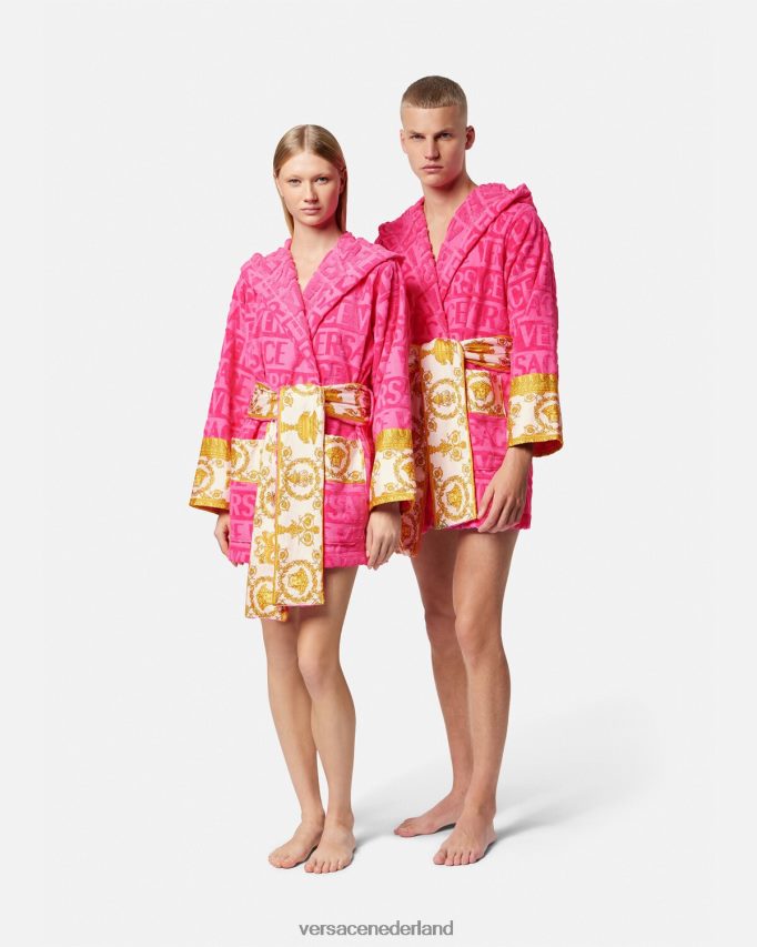 Versace allover korte badjas vrouwen fuchsia ondergoed en strandkleding J2T4F41093