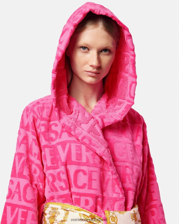 Versace allover korte badjas vrouwen fuchsia ondergoed en strandkleding J2T4F41093