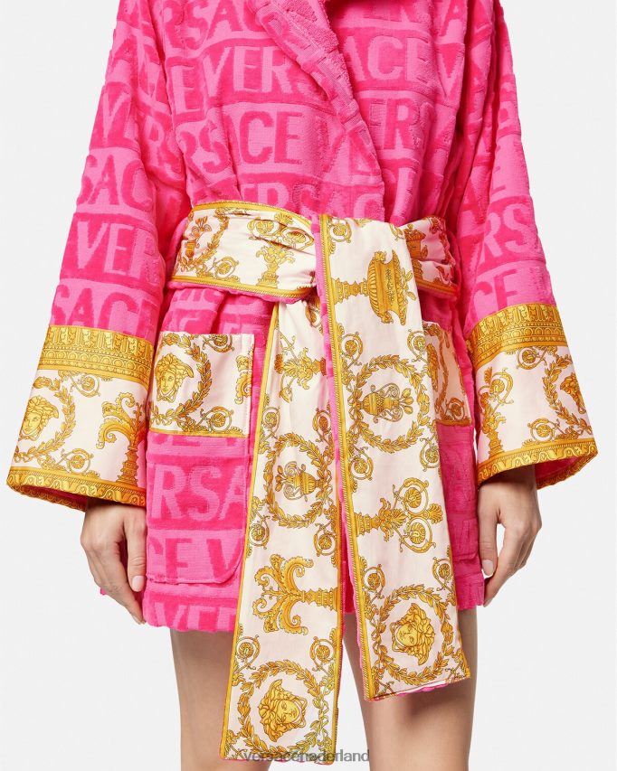 Versace allover korte badjas vrouwen fuchsia ondergoed en strandkleding J2T4F41093