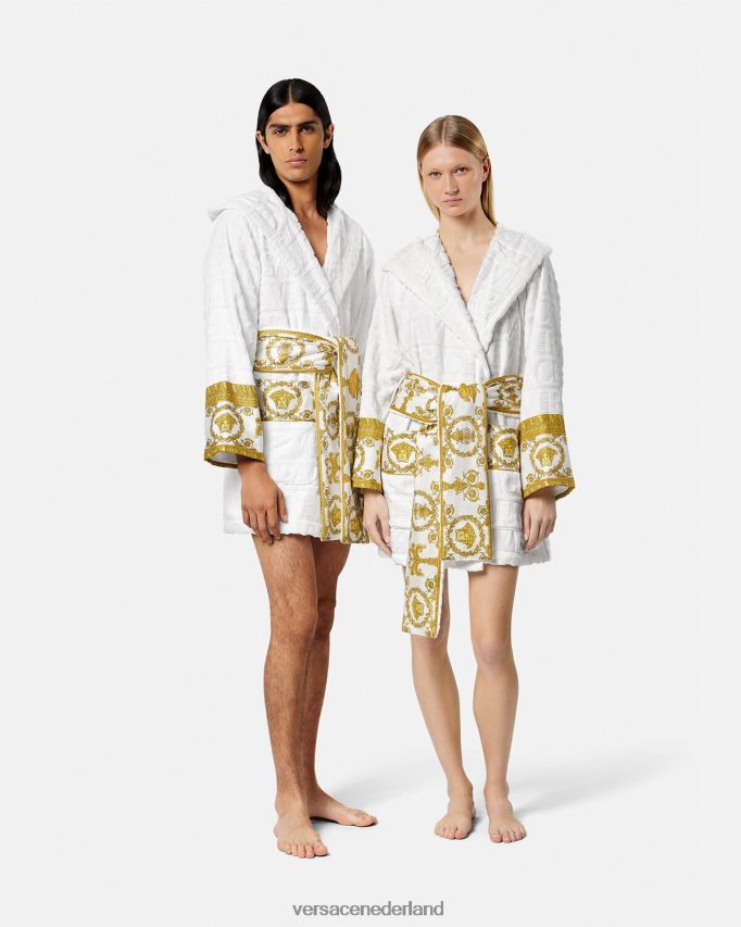 Versace allover korte badjas vrouwen wit ondergoed en strandkleding J2T4F41087