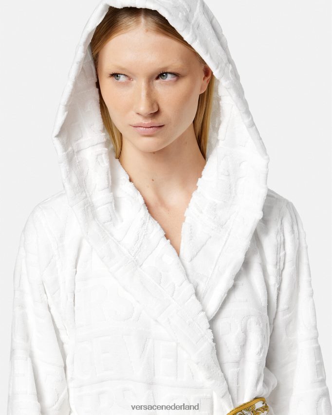 Versace allover korte badjas vrouwen wit ondergoed en strandkleding J2T4F41087