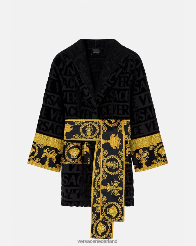 Versace allover korte badjas vrouwen zwart ondergoed en strandkleding J2T4F41083
