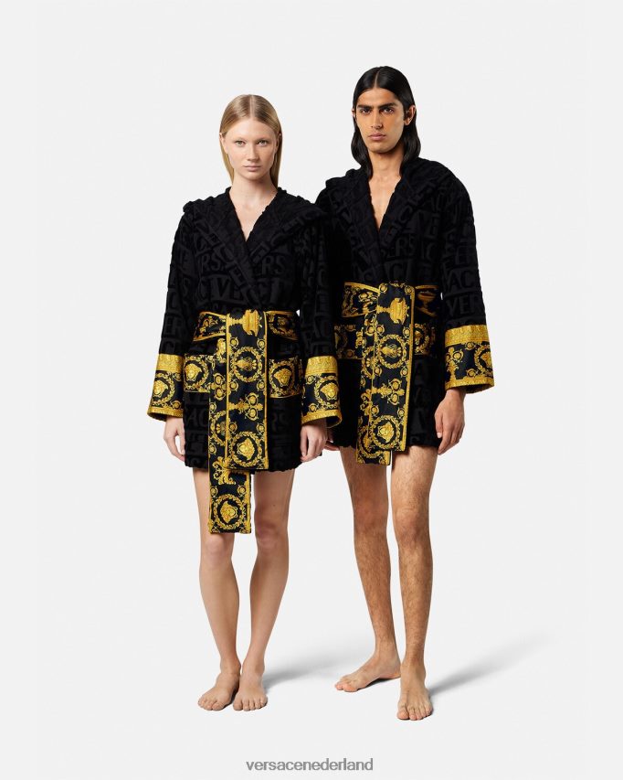 Versace allover korte badjas vrouwen zwart ondergoed en strandkleding J2T4F41083