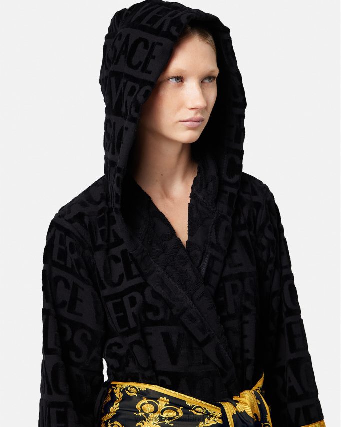 Versace allover korte badjas vrouwen zwart ondergoed en strandkleding J2T4F41083