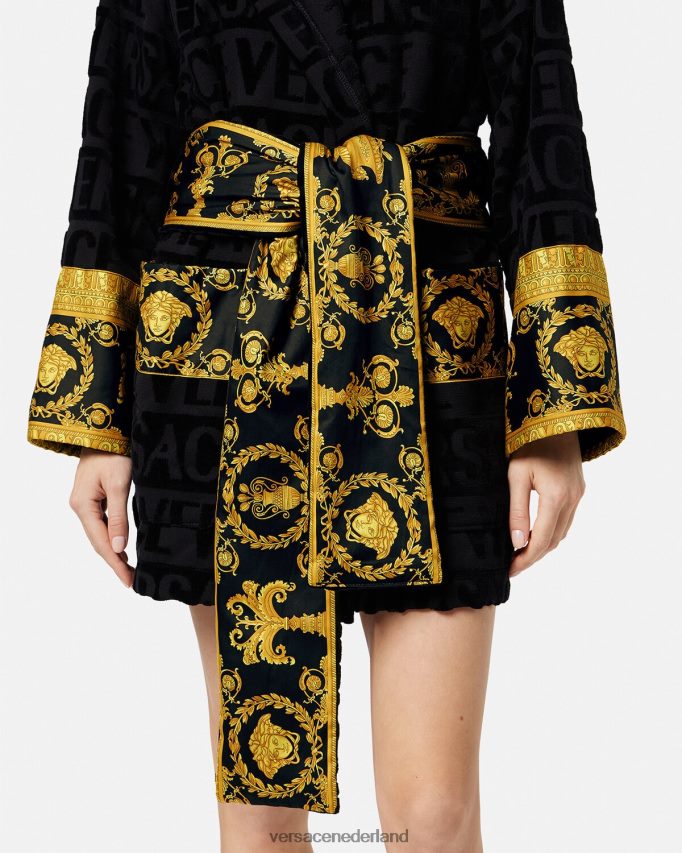 Versace allover korte badjas vrouwen zwart ondergoed en strandkleding J2T4F41083