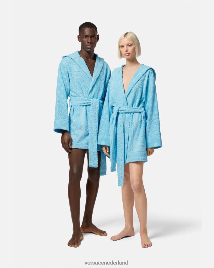 Versace zeeschelp barok korte badjas vrouwen lichtblauw ondergoed en strandkleding J2T4F41082