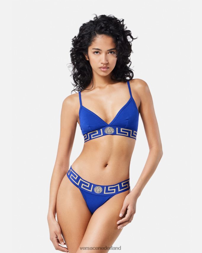 Versace Greca bralette met rand vrouwen blauw ondergoed en strandkleding J2T4F41046