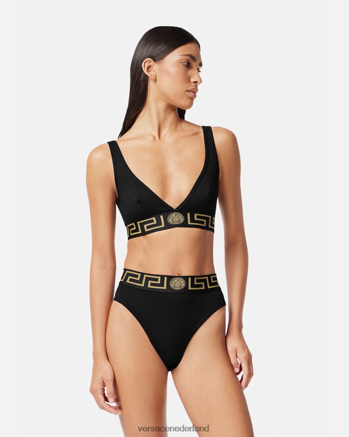 Versace Greca bralette met rand vrouwen zwart ondergoed en strandkleding J2T4F41043