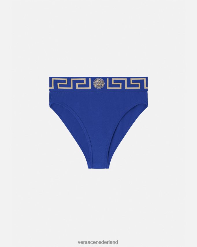 Versace Greca slip met hoge pijpen vrouwen blauw ondergoed en strandkleding J2T4F41058