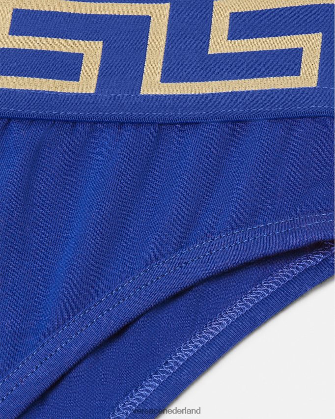 Versace Greca slip met hoge pijpen vrouwen blauw ondergoed en strandkleding J2T4F41058