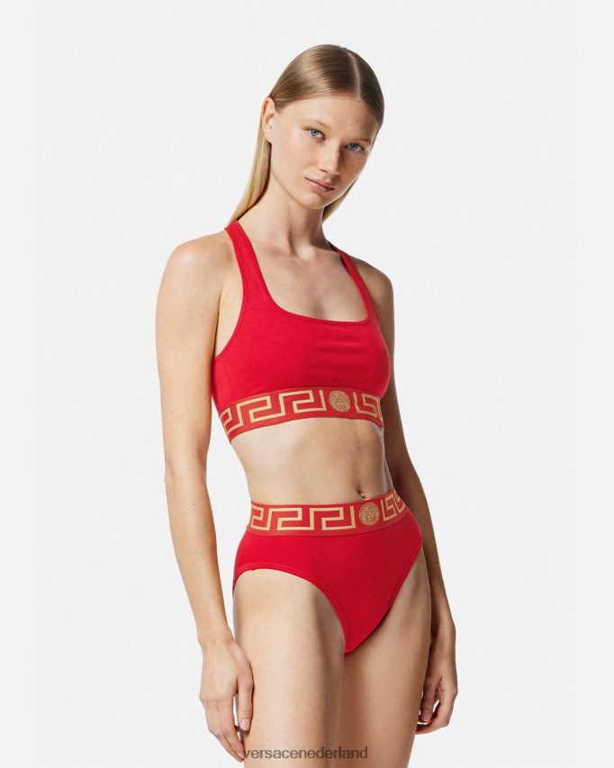 Versace Greca slip met hoge pijpen vrouwen rood ondergoed en strandkleding J2T4F41054