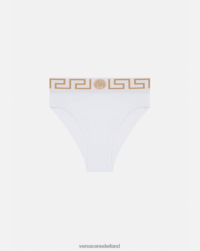 Versace Greca slip met hoge pijpen vrouwen wit ondergoed en strandkleding J2T4F41056