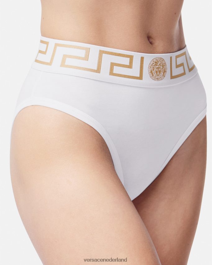 Versace Greca slip met hoge pijpen vrouwen wit ondergoed en strandkleding J2T4F41056