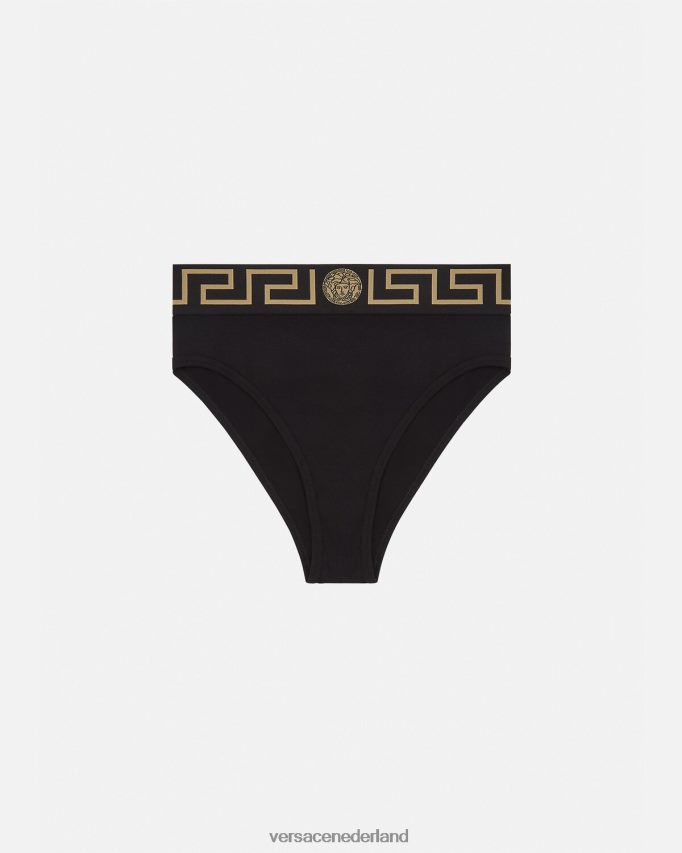Versace Greca slip met hoge pijpen vrouwen zwart ondergoed en strandkleding J2T4F41055