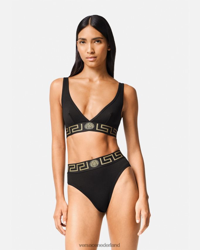Versace Greca slip met hoge pijpen vrouwen zwart ondergoed en strandkleding J2T4F41055
