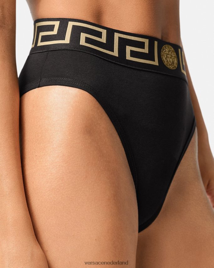 Versace Greca slip met hoge pijpen vrouwen zwart ondergoed en strandkleding J2T4F41055