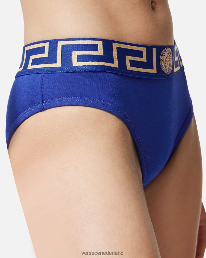 Versace Greca slipje met rand vrouwen blauw ondergoed en strandkleding J2T4F41061