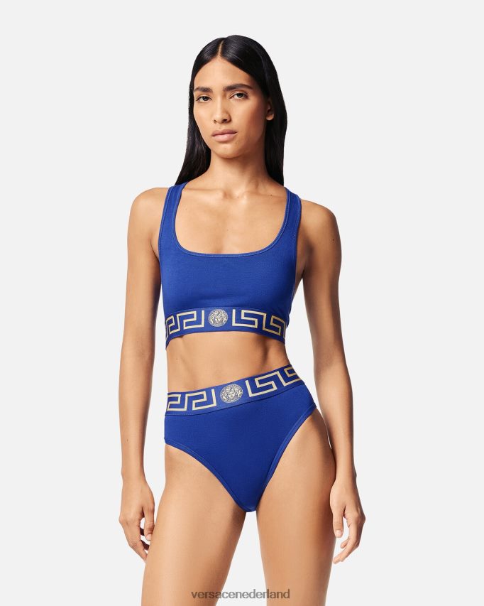 Versace Greca sportbeha met rand vrouwen blauw ondergoed en strandkleding J2T4F41040