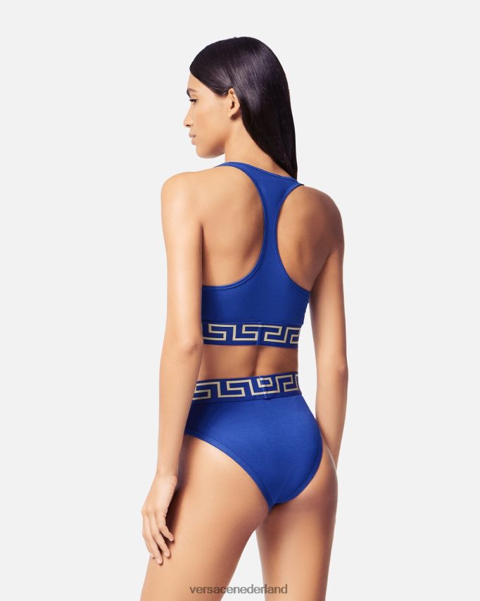 Versace Greca sportbeha met rand vrouwen blauw ondergoed en strandkleding J2T4F41040