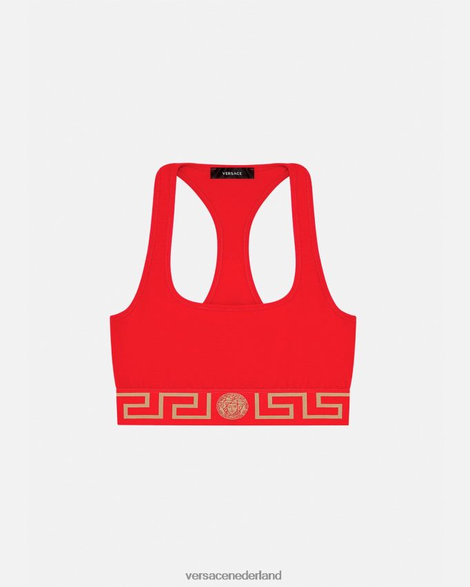 Versace Greca sportbeha met rand vrouwen rood ondergoed en strandkleding J2T4F41037