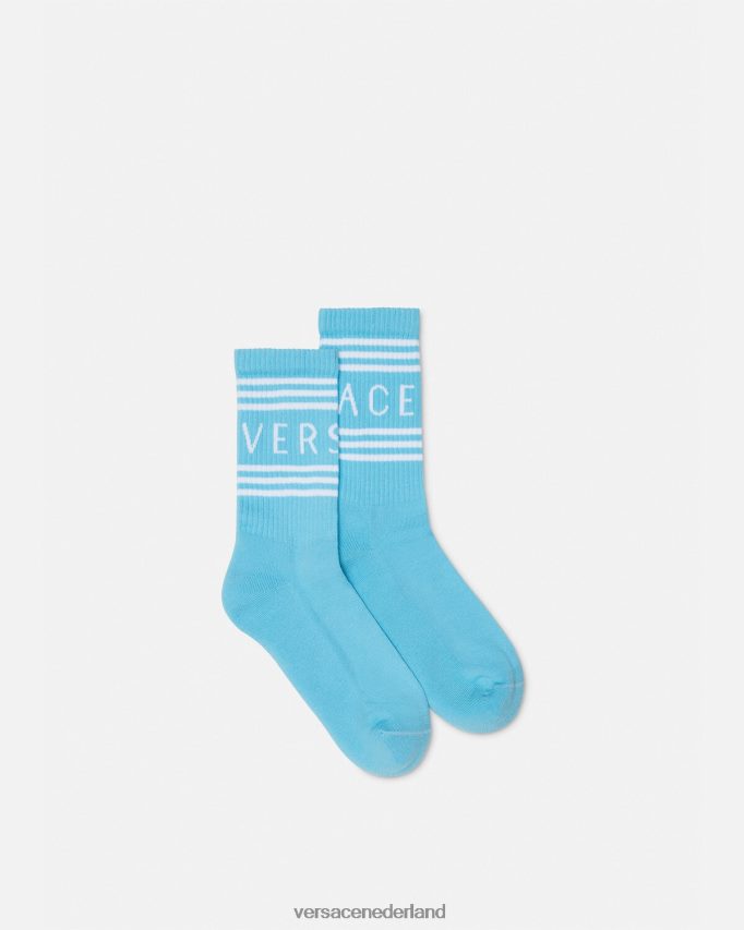 Versace Jaren 90 vintage logo-sokken vrouwen lichtblauw ondergoed en strandkleding J2T4F41099