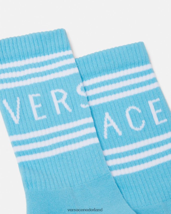 Versace Jaren 90 vintage logo-sokken vrouwen lichtblauw ondergoed en strandkleding J2T4F41099