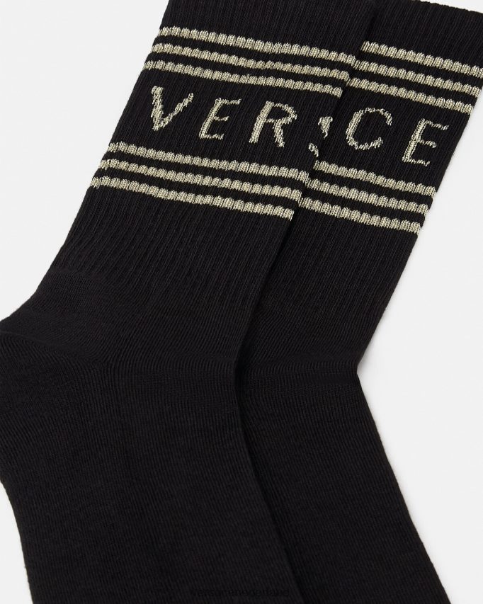 Versace Jaren 90 vintage logo-sokken vrouwen zwart goud ondergoed en strandkleding J2T4F41103