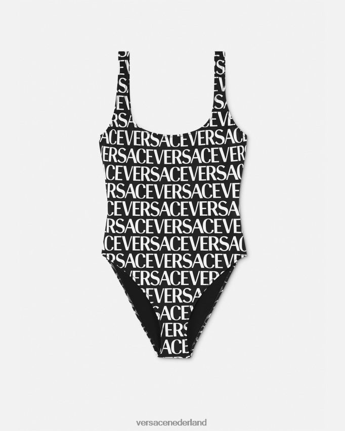Versace Badpak uit één stuk met logo vrouwen zwart en afdrukken ondergoed en strandkleding J2T4F41137