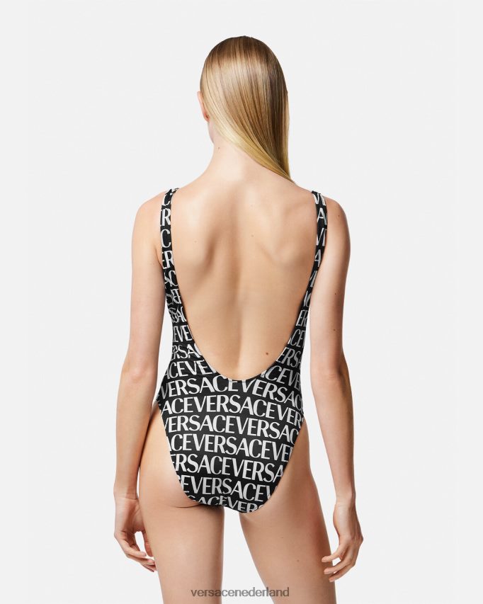 Versace Badpak uit één stuk met logo vrouwen zwart en afdrukken ondergoed en strandkleding J2T4F41137