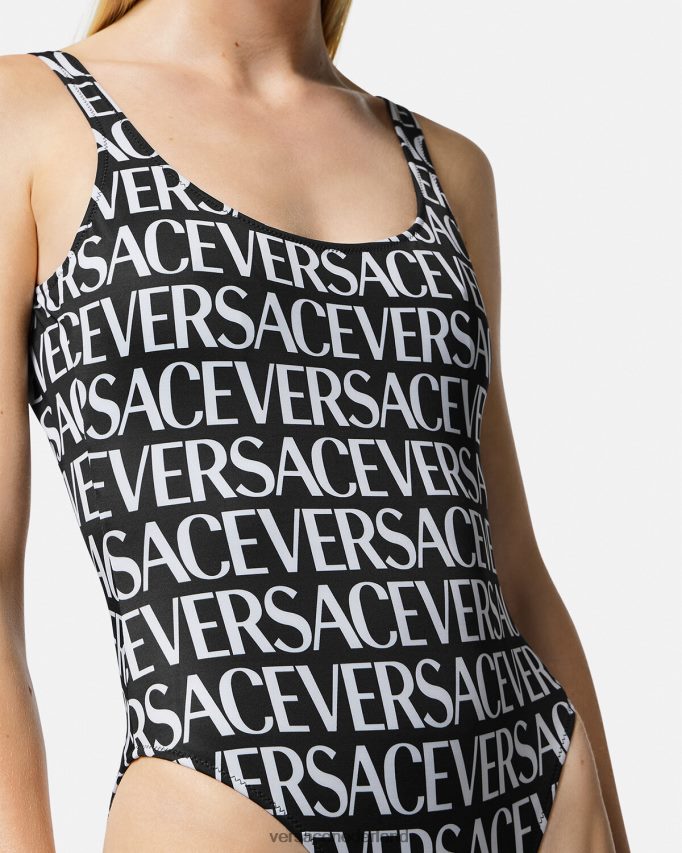 Versace Badpak uit één stuk met logo vrouwen zwart en afdrukken ondergoed en strandkleding J2T4F41137