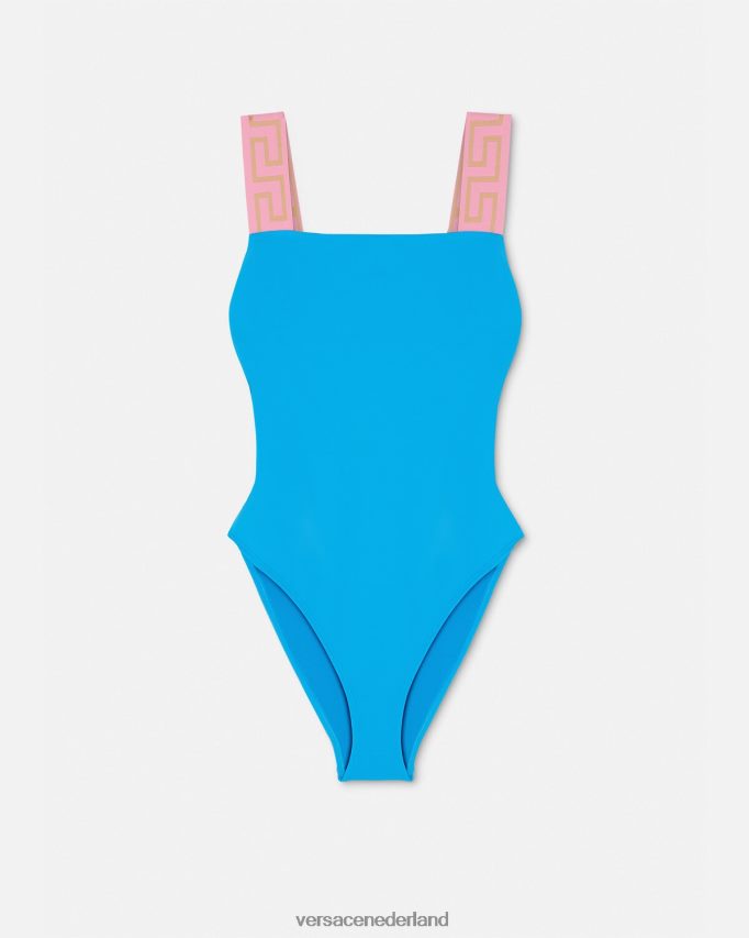 Versace Greca badpak uit één stuk met rand vrouwen blauw ondergoed en strandkleding J2T4F41136