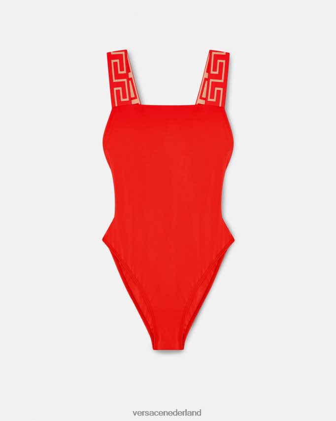 Versace Greca badpak uit één stuk met rand vrouwen rood ondergoed en strandkleding J2T4F41159