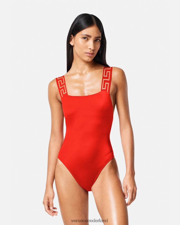 Versace Greca badpak uit één stuk met rand vrouwen rood ondergoed en strandkleding J2T4F41159