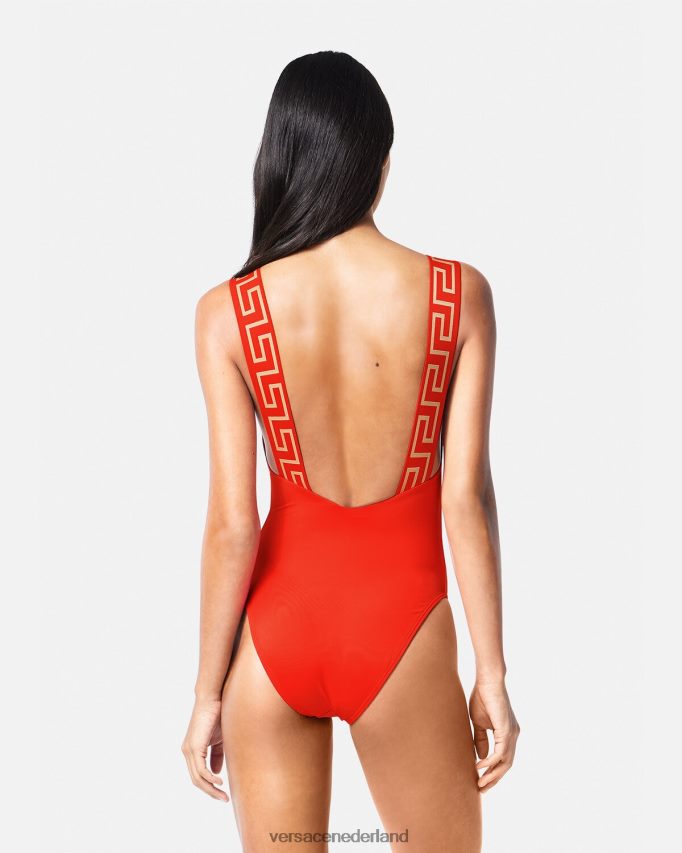 Versace Greca badpak uit één stuk met rand vrouwen rood ondergoed en strandkleding J2T4F41159
