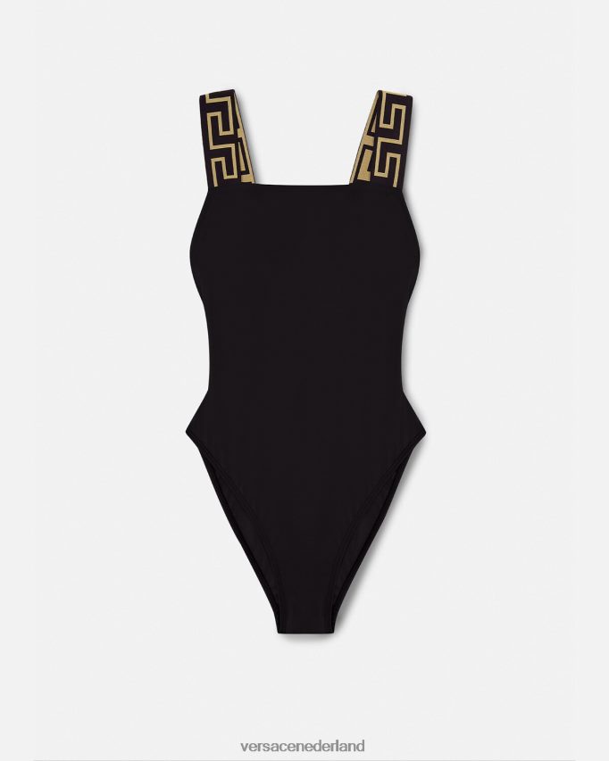 Versace Greca badpak uit één stuk met rand vrouwen zwart ondergoed en strandkleding J2T4F41160