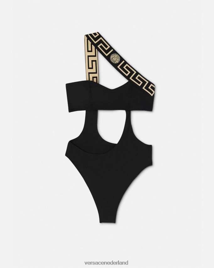 Versace Greca badpak uit één stuk met rand vrouwen zwart ondergoed en strandkleding J2T4F41161
