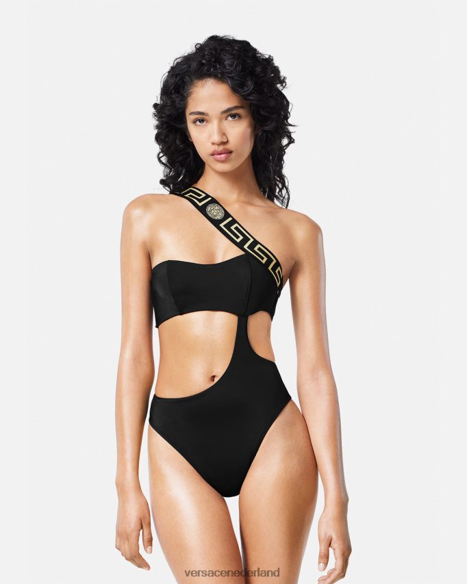 Versace Greca badpak uit één stuk met rand vrouwen zwart ondergoed en strandkleding J2T4F41161