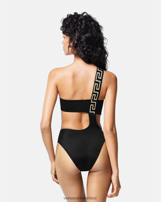 Versace Greca badpak uit één stuk met rand vrouwen zwart ondergoed en strandkleding J2T4F41161