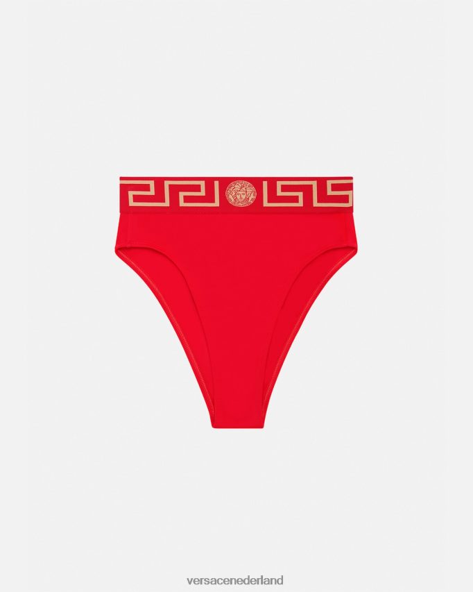 Versace Greca bikinibroekje met hoge taille en rand vrouwen rood ondergoed en strandkleding J2T4F41154