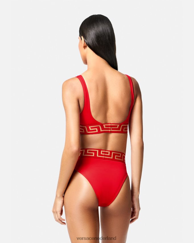 Versace Greca bikinibroekje met hoge taille en rand vrouwen rood ondergoed en strandkleding J2T4F41154